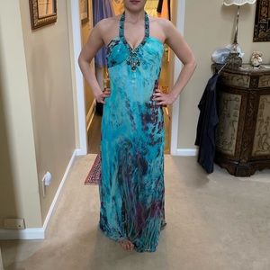 Blue/purple beaded halter gown/prom dress